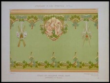 BILLARD ROOM ORNAMENTS, FRENCH ART NOUVEAU - 1900 LITHOGRAPH - MULIER, SNOOKER