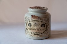 Antique Meaux Lab Lagny White Earthenware Mustard Pot Wax Cap