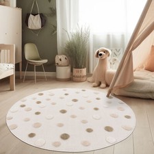 Tapis de chambre d'enfant Rond Tapis d'enfant de jeu Points 3D Tons terre Crème