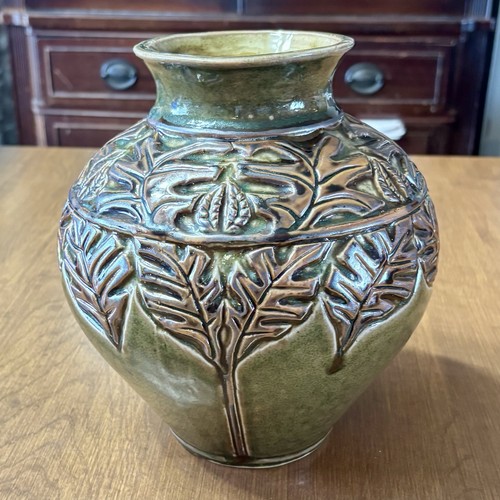 Vintage pottery vase green - pottery,