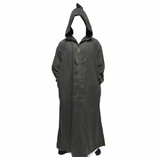 Djellaba À Capuche En Laine Mélangée Vert Olive D'Hiver À Manches Longues