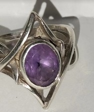 bague en argent  avec pierre ovale Améthyste Mauve