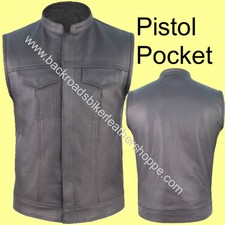 LEATHER MOTORCYCLE BIKER VEST OUTLAW STYLE GUN PKT 