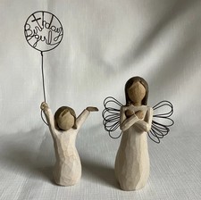 Pair of Mini Demdaco Willow Tree Figurines “Birthday Girl” “Sign For Love”