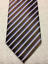 VINCENZO BORETTI MENS TIE BROWN W/ WHITE BLUE STRIPED 3.25 X 61 NWOT