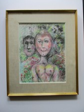 GOERG Edouard - Jeune fille dénudée - Pastel Crayons de couleurs Signé Encadré