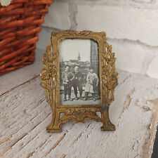 Cadre de photo vintage métal doré miniature Art Nouveau France décor des fleurs