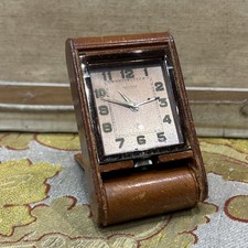 old travel alarm clock jaeger lecoutre pendulum LEATHER
