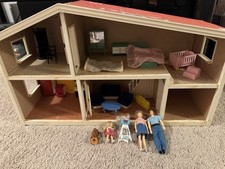 Vintage Lundby Sweden Mid-Century Modern Dollhouse w/ Furniture & Figures People