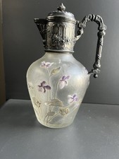 Victor Saglier Enameled Legras Acid Clear Crystal Ewer Carafe