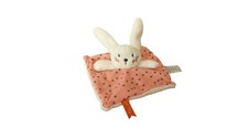 Doudou lapin plat orange blanc