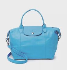 NIB Longchamp Le Pliage Cuir S Leather Zip Tote Shoulder Bag Cornflower Blue New