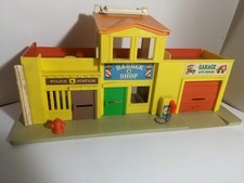 Vintage 1973 Fisher Price Little People Police Station, Garage, Jail, & Barber