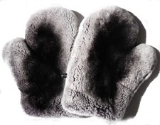 Gants En Fourrure, Paire Rex Chinchilla, Hiver, Gris, Noir