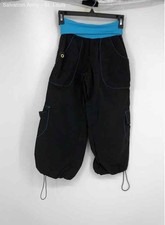 Zumba Womens Black Turquoise Elastic Waist Athletic Cargo Pants Size Small