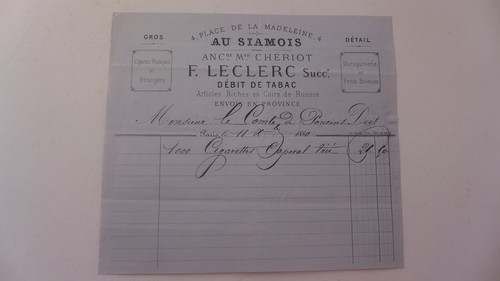1880 facture débit tabac - 1880,
