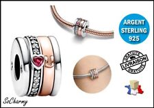 ♥ Charm Bicolore avec Cœur - Pour bracelet PANDORA - Argent Sterling 925