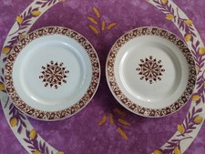 2 Assiettes Plates anciennes Terre de Fer Salins Modèle Henry II Brun Sépia 24cm