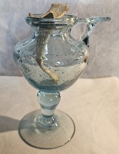 LAMPE  A HUILLE EN VERRE BLEU  SOUFFLE BULLE BEL ETAT