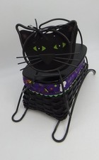 Longaberger 2009 Black Cat Basket Set Wrought Iron w 2 Knobs Rare Face NIB L@@K!