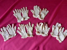 SIX PAIRS OF ANTIQUE CROCHET BEIGE GLOVES NEVER USED 1900