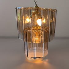 Solid Hollywood Regency Beveled Glass Smoked Gold 4 Light Chandelier Vintage 1970