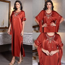 Fashion Summer Women Abaya Muslim Diamond Robe Dress Dubai Party Banquet Gown
