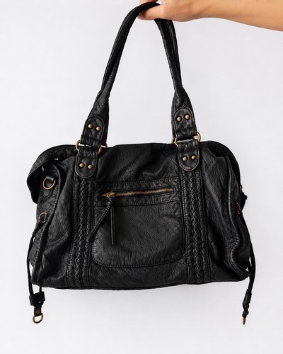 Sac cabas femme noir tressé - cabas,
