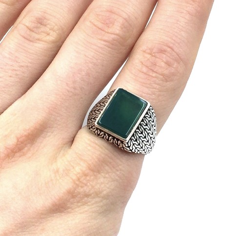 Bague argent 925 onyx vert - en,