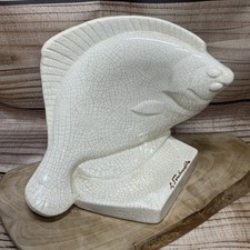 L. Fontinelle Signed VintageFrench Ceramic Fish Ashtray Crackle Glaze Art Deco