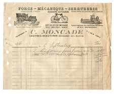 Castres-Beautiran (33) Invoice 1927.Moncade.Agent Peugeot,Machines Deering.Tires