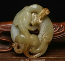 Pendentif de statue de bête du dragon sculptée en jade naturel hétien de 2,6