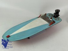 ANTIQUE TOY JOUSTRA RACING BOAT TYPE SHOVEL OVERBOARD MECHANICAL 1934 38CM