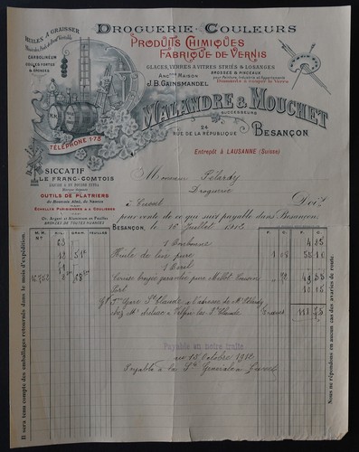 Facture besancon 1912 vernis - facture,