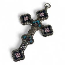 Ancient Pectoral Cross MICRO MOSAIC Rome Jesus Christ 19th Century Religion Cross