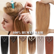 8 BANDES EXTENSION DE CHEVEUX A CLIPS 100% NATURELS REMY Humain Lisse 46-51-56CM