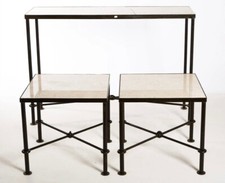 Ensemble Art Déco  1 console et 2 bouts de canapé en métal et granit (accidents)