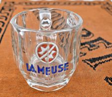 OLD ENAMELED ADVERTISING MUG BRASSERIE LA MEUSE SES BEERS FINE 1930