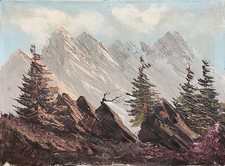 Tableau HST "Paysage de montagne enneigée" signé cf. Wibault