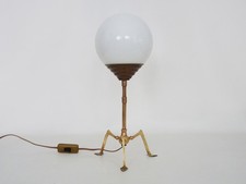1960s Brutalist Brass Copper Globe Opaline Zoomorphic Lamp