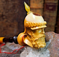 CIGARETTE SMOKING PIPE SEA FOAM CARVED OFFICER AND HIS POINTED HELMET