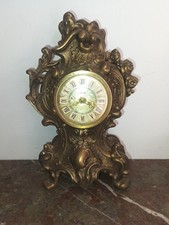 Petit cartel Horloge Pendule de table en régule doré style Louis XV 