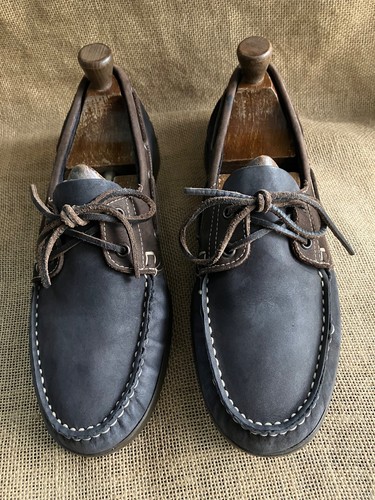Chaussures bateau cuir bleu - en,