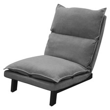 Chaise de sol gris housse en lin fauteuil de relax dossier réglable 90° à 180°