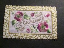 Carte postale ancienne brodee sainte catherine, roses