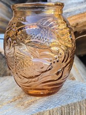 LEGRAS Vase "CRIEL" SOUCHON NEUVESEL, verre moulé décor "POISSONS" Rose signé SN