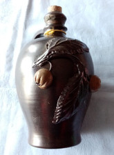 SMALL EMPTY TERRACOTTA ICED BROWN FRUIT RELIEF BOTTLE