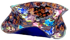 Unique Antique small porcelain oriental dish blue lustre