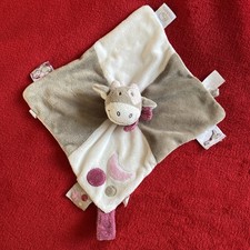 🇫🇷Doudou Plat Vache Lola Écharpe Rose Taupe Tétine Rond Lune NOUKIE’S TTBE