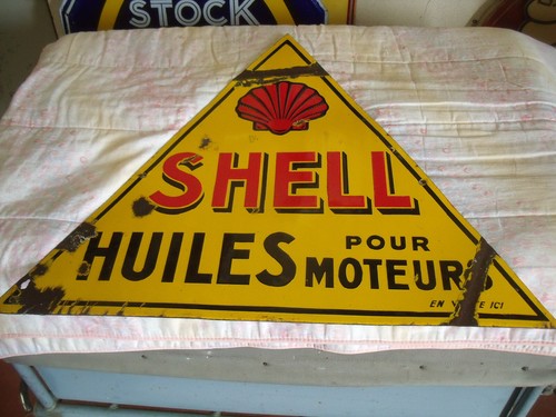 Plaque emaillee huiles shell - emaillee,